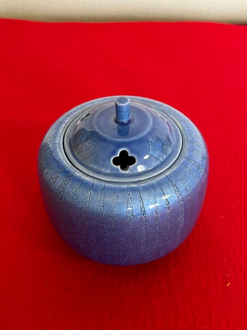 中田一於 淡青釉裏銀彩 香炉 管理N42 九谷焼 日本工芸会正会員 茶道具