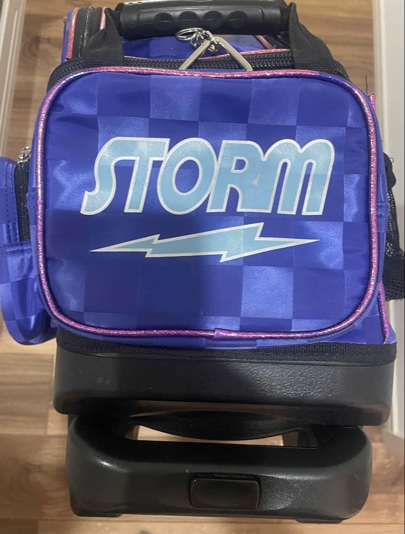 STORM ボウリング用3入バッグ 青　チェック柄