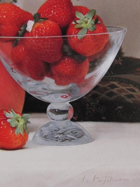 藤原秀一、アカシアと林檎と苺、希少な画集より、新品高級額・額装付