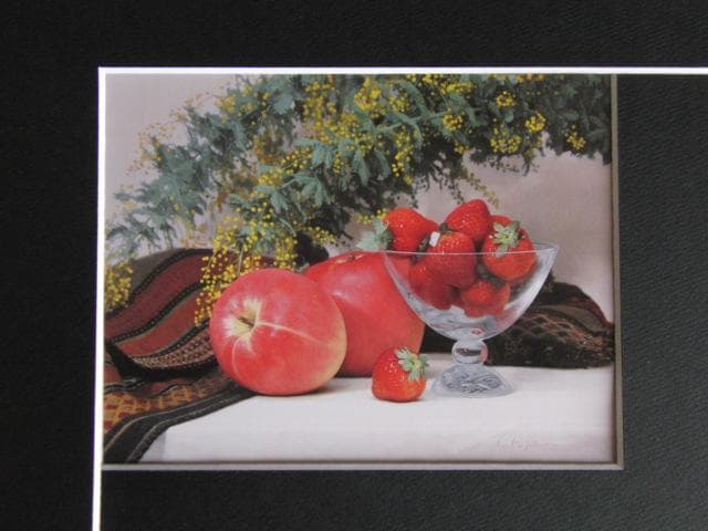 藤原秀一、アカシアと林檎と苺、希少な画集より、新品高級額・額装付