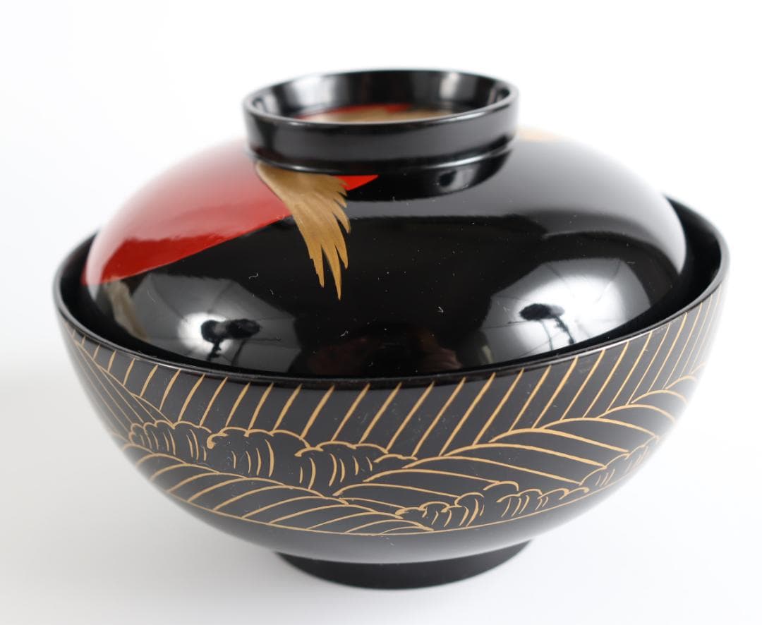 輪島塗 西久保田漆器 鶴金蒔絵 椀 お椀 吸物 雑煮 ①