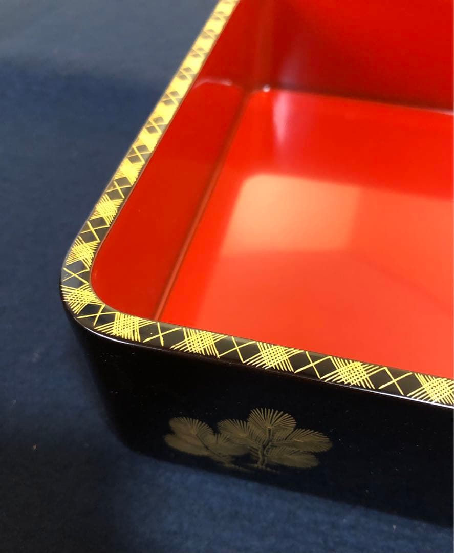 《R》輪島塗 沈金若松舞鶴 五段重 替蓋 台付 山崖松花堂謹製 251222か2