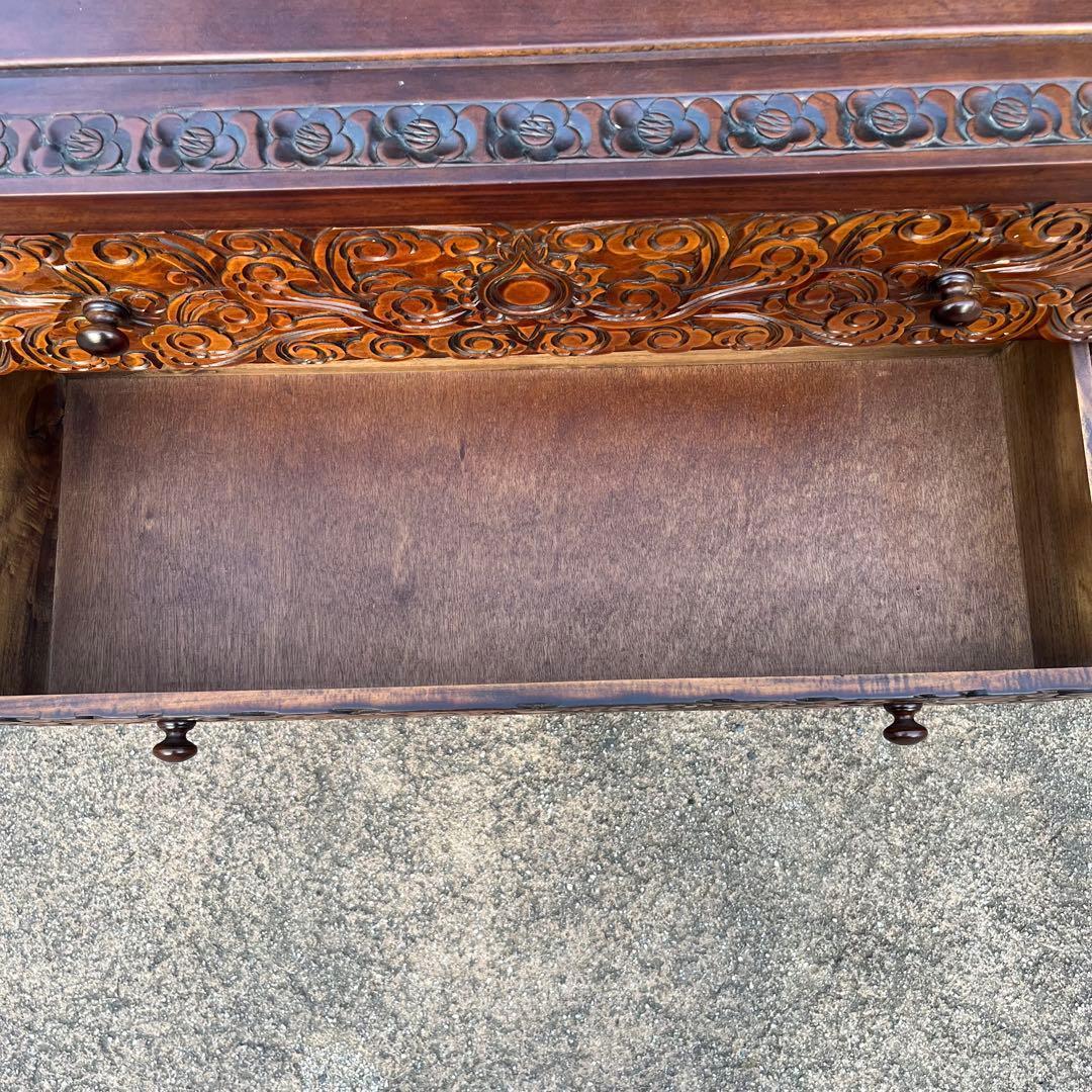 骨董 アンティーク 彫刻が美しい　四段引き出し箪笥 軽井沢彫？