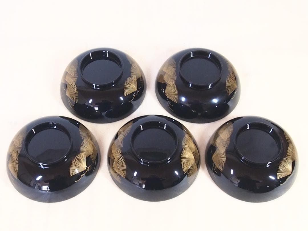 【未使用】輪島塗 五島屋謹製 西岡勇人作 寿松沈金 煮物椀 5客 雑煮椀/大椀