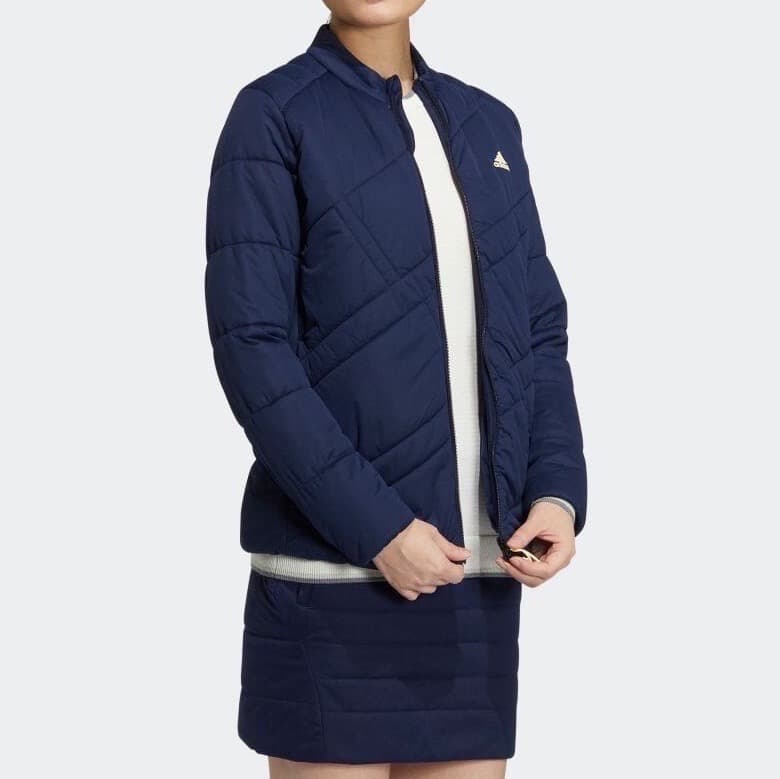 【M】秋冬 アディダス ゴルフ 保温 キルティング 中綿セットアップ 紺