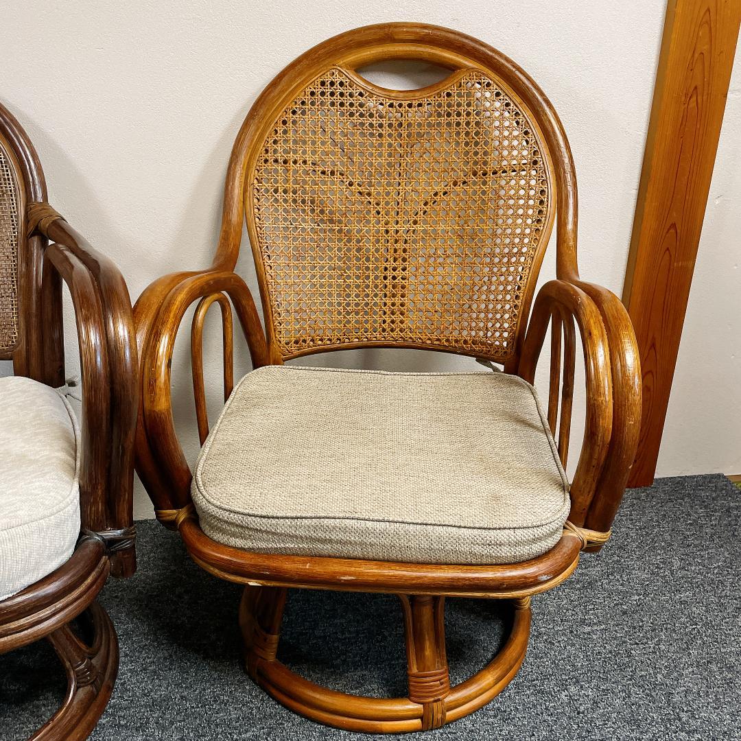 美品　回転座椅子 和モダン 座椅子 昭和レトロ アンティーク ラタンチェア