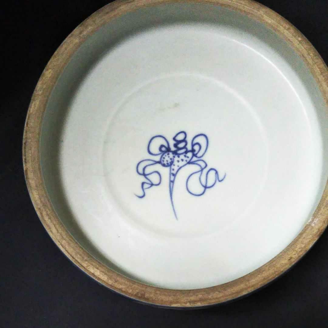 ※中国古美術/青花吉祥文円形硯/