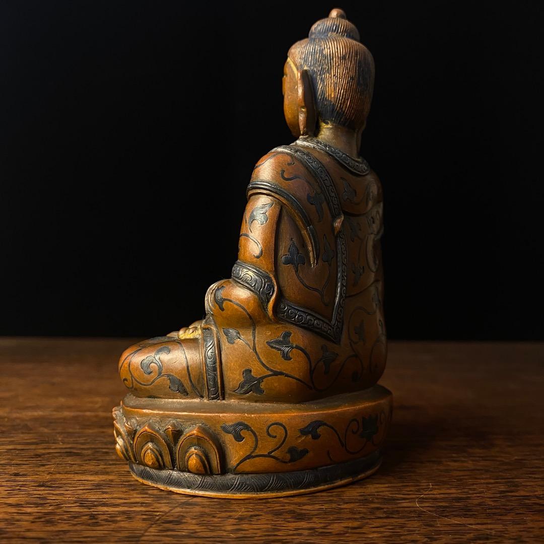 清 銀象嵌銅仏像