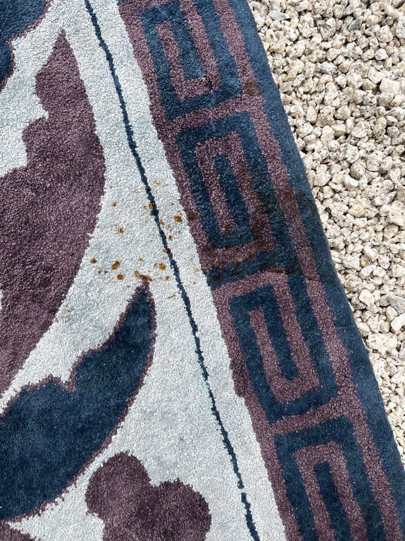 新鍋島緞通　吉島敷物　蟹牡丹紺三色　90×180 四角　玄関 キッチンマット