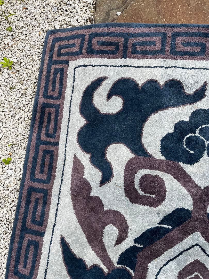 新鍋島緞通　吉島敷物　蟹牡丹紺三色　90×180 四角　玄関 キッチンマット