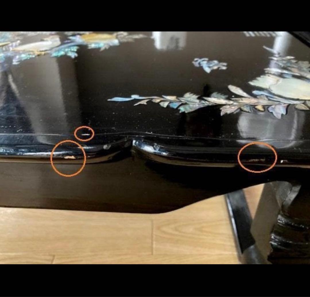 韓国美術 螺鈿細工 漆 /李朝膳 小盤 海州盤ローテーブル：花鳥画福喜囍