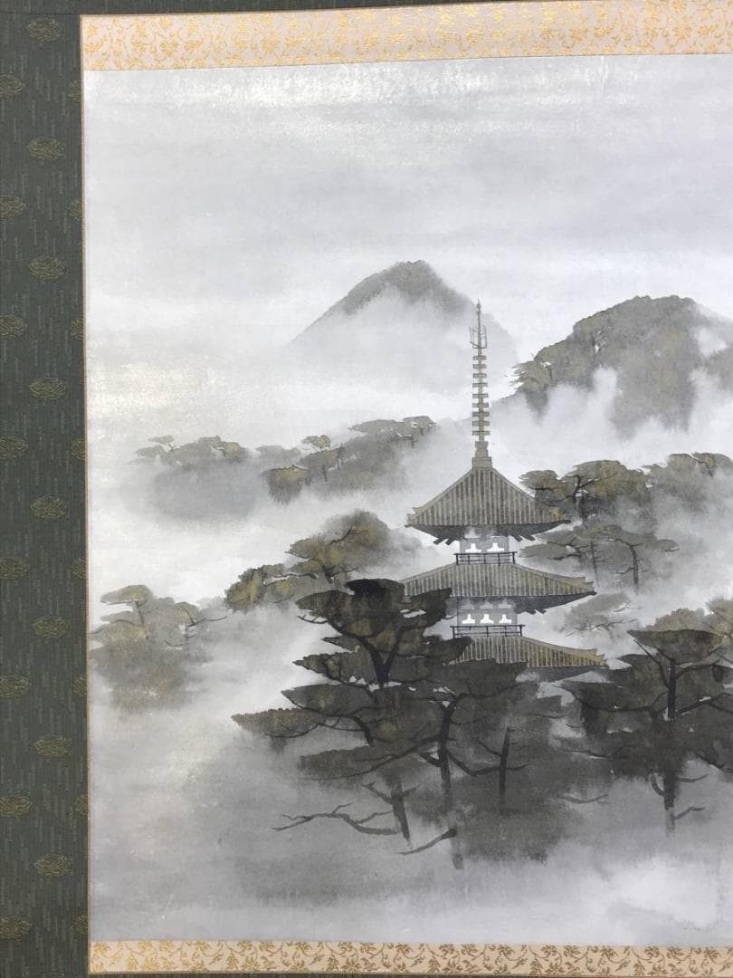 作者不詳/金彩塔山水図/山水図/金泥山水図/横物/掛軸/名家伝来/AE-69