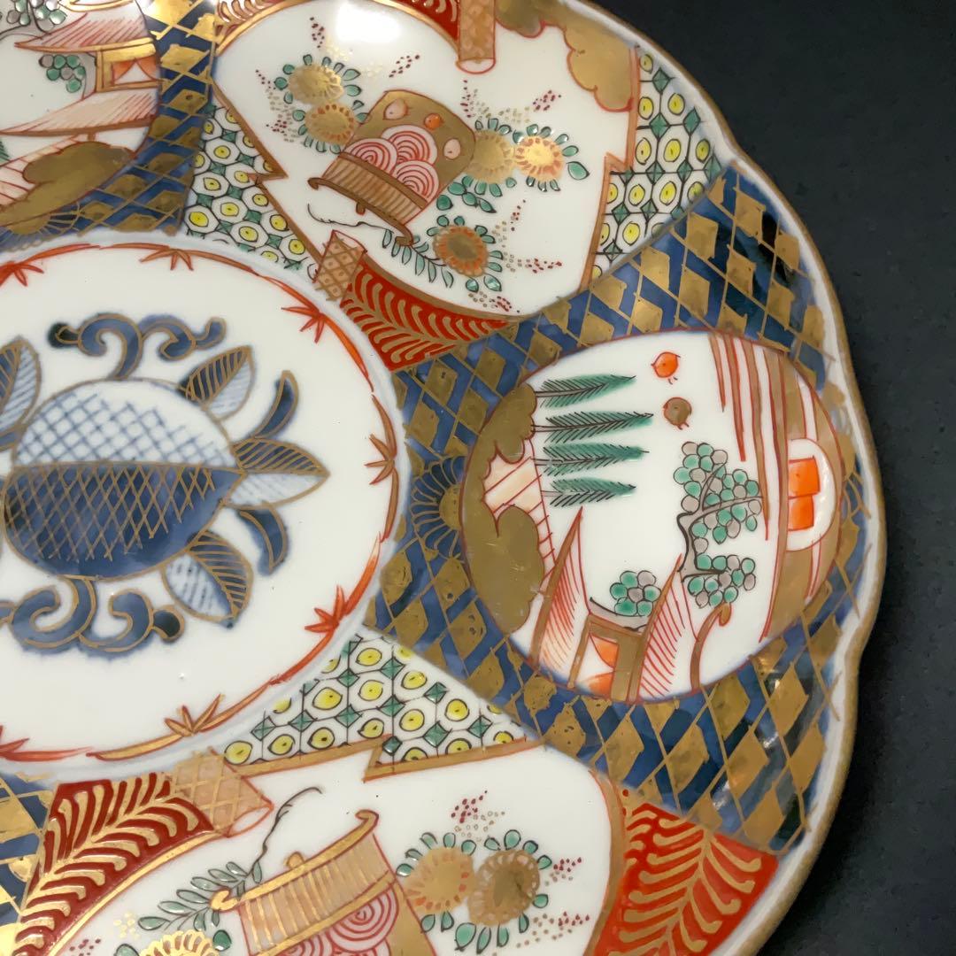 伊万里金襴手花に鳥籠図七寸皿∅21㎝　骨董　古伊万里　通り文　R1355w2B2