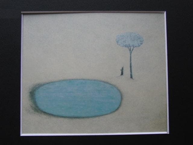 鹿見喜陌、【喜雨】、希少な額装用画集画、新品高級額 額装付、状態良好