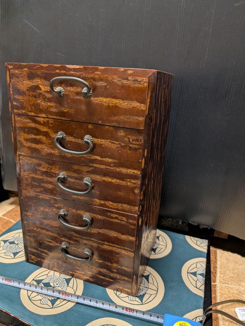 桜皮細工木製引き出し式タンス 4段