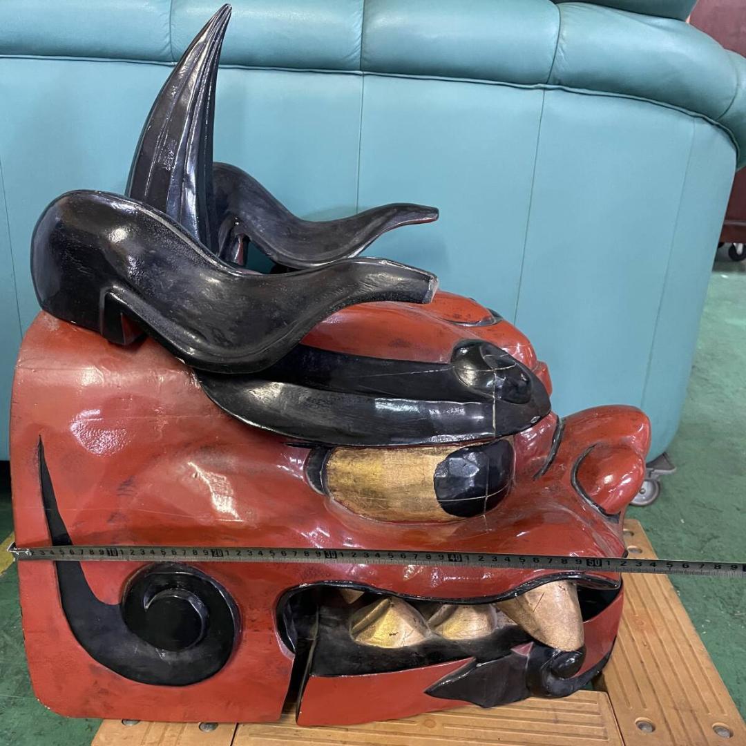 特大　獅子頭　獅子舞　伝統工芸　木彫り　彫刻　縁起物　置物　お正月　XＺ3509