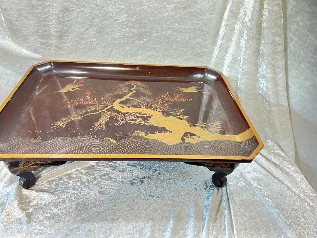 金蒔絵の大膳　花台　松竹梅と双鶴　高蒔絵　傷みあり　箱付