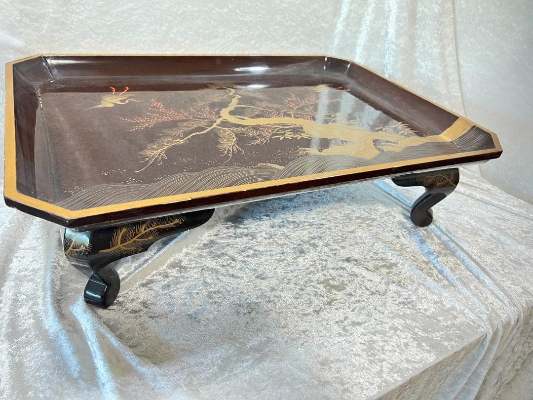 金蒔絵の大膳　花台　松竹梅と双鶴　高蒔絵　傷みあり　箱付