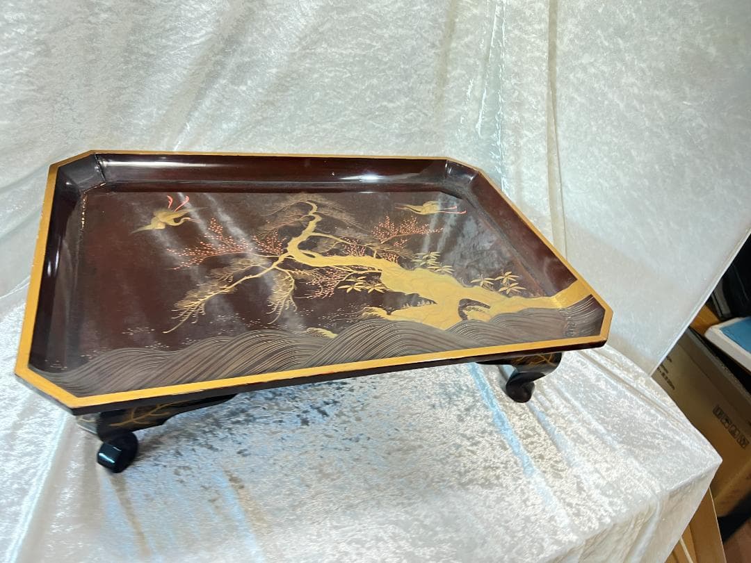 金蒔絵の大膳　花台　松竹梅と双鶴　高蒔絵　傷みあり　箱付