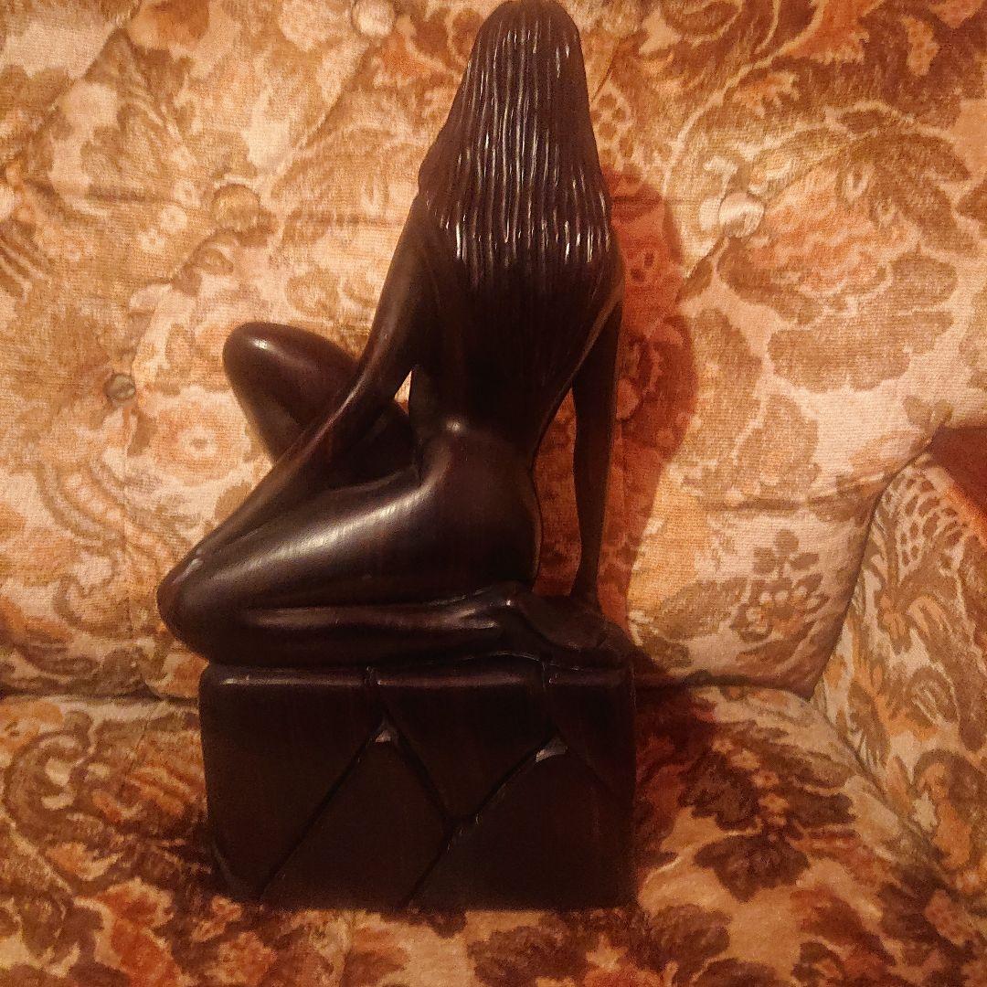 木製女性像 彫刻 ダークブラウンアンティーク