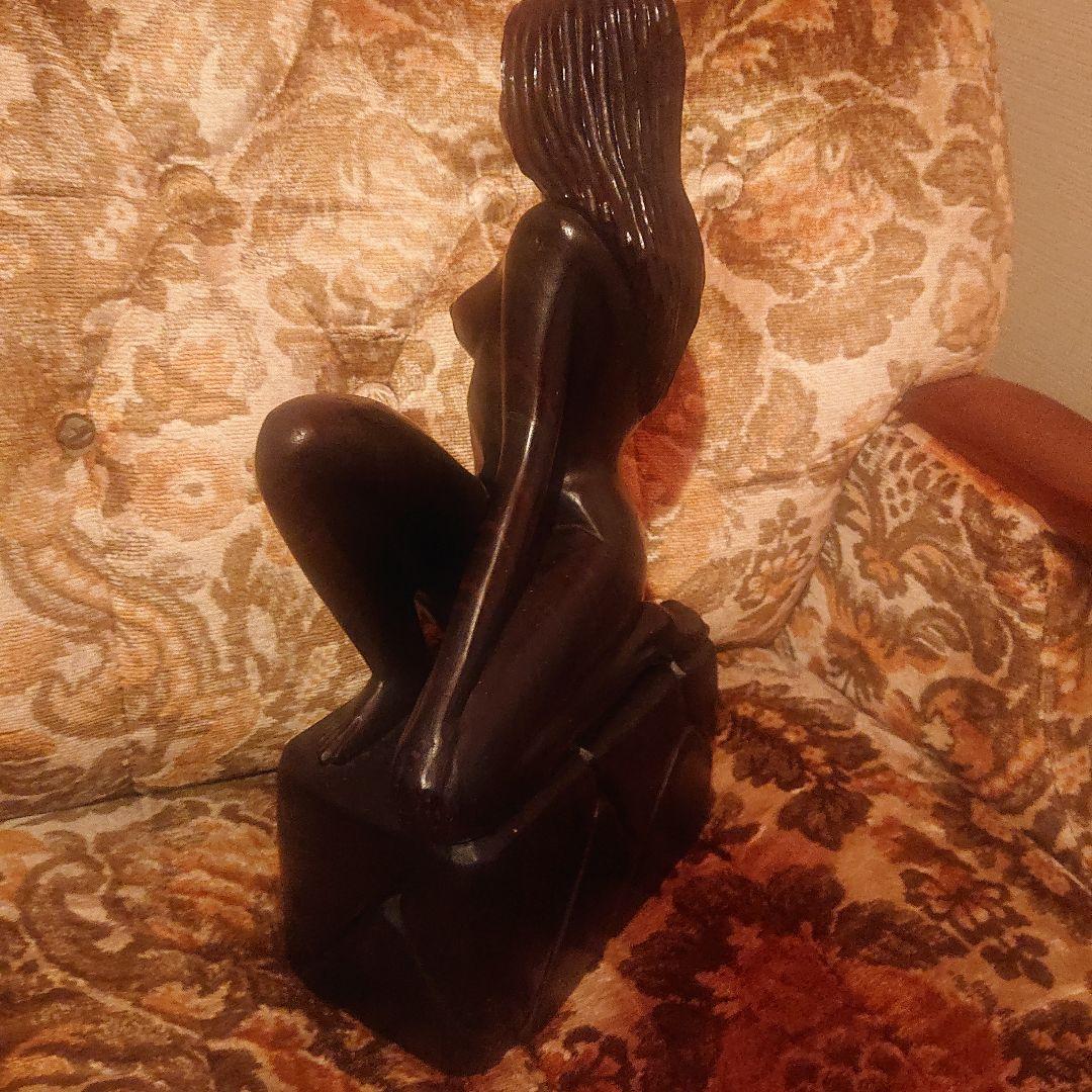 木製女性像 彫刻 ダークブラウンアンティーク