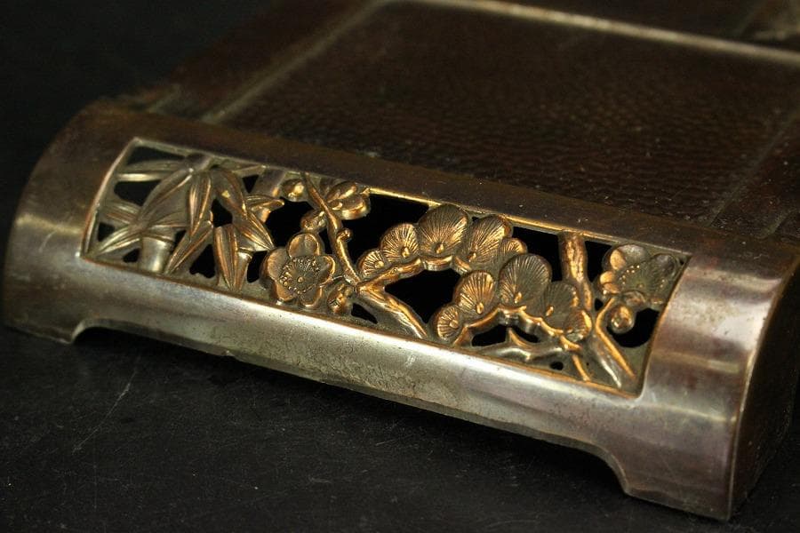 煙草盆 草花鳥文様 銅(メ1776)