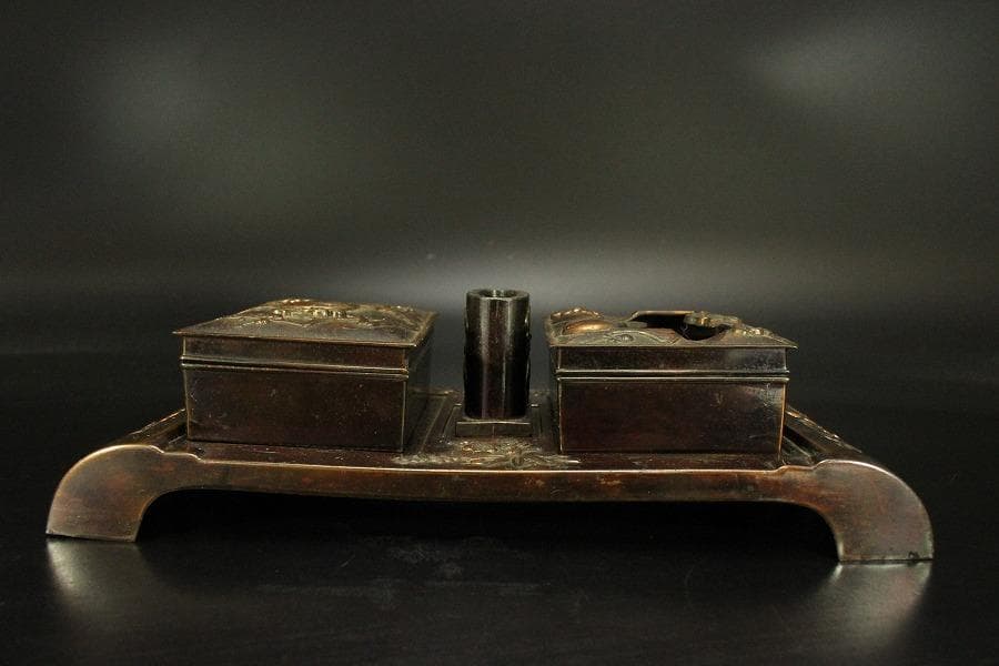 煙草盆 草花鳥文様 銅(メ1776)