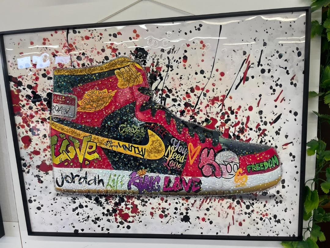 水晶絵　NIKE　ナイキ　スニーカー　アートパネル　絵　絵画　額絵　額縁　アート