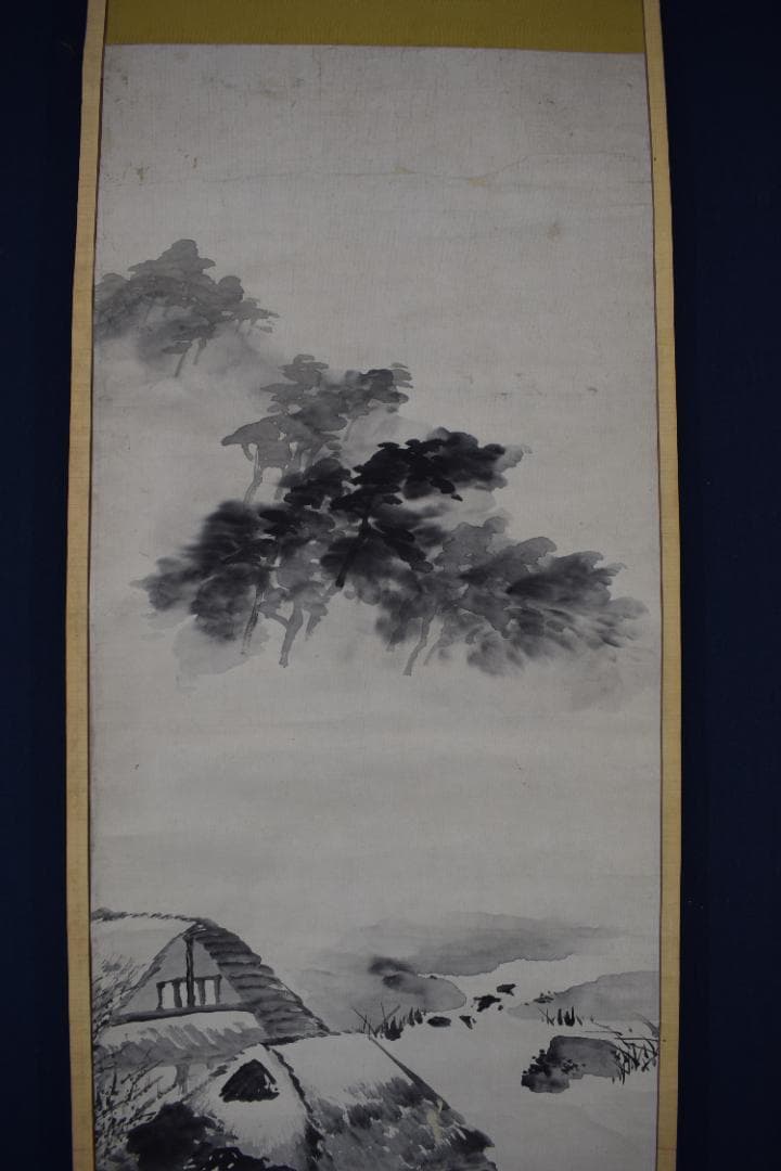 【真作】春木南溟/山水田家図/掛軸☆宝船☆Z-594