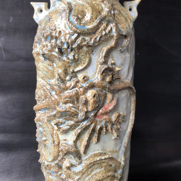 人間国宝級◆蔵から凄い龍が舞う壺が出てきた、壺、花瓶、花道具、茶道具