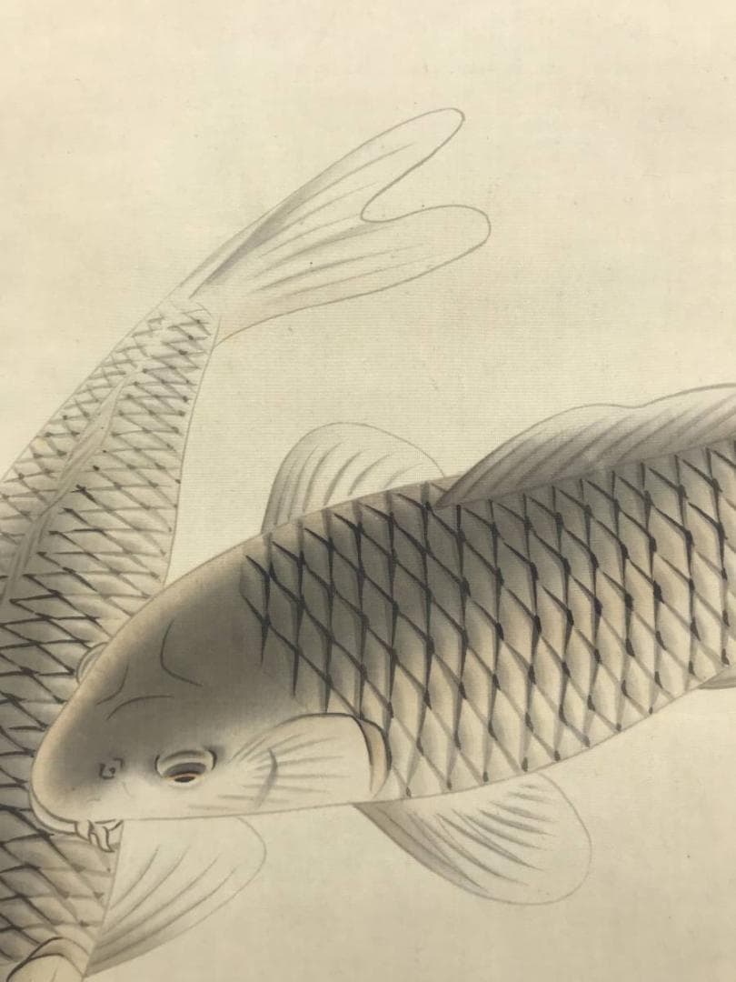 【真作】要/松鯉図/遊鯉図/游鯉図/コイ図/掛軸/名家伝来/AD-209