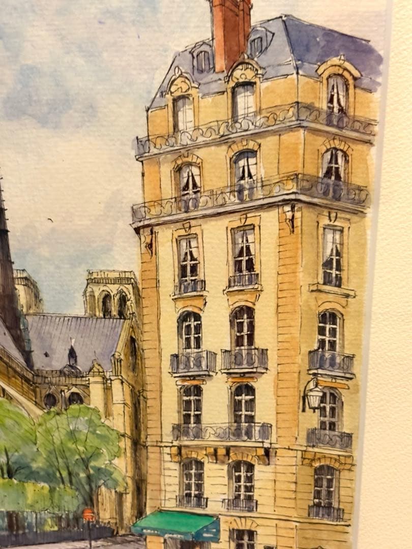 ペン画　水彩画　雨宮久馬作　ノートルダムの裏通り