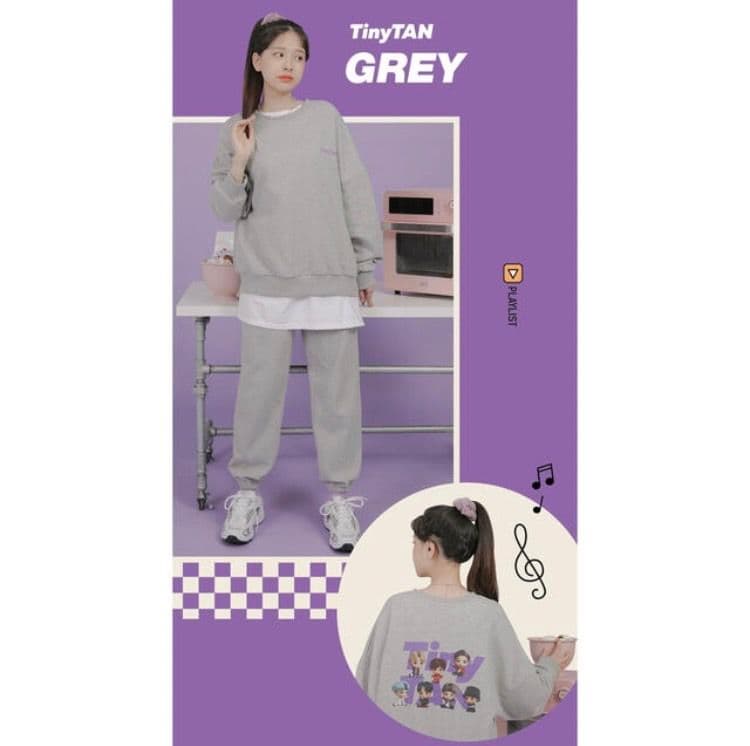 tiny tan バックプリント　トレーナー上下セット　グレー　ジョガーパンツ