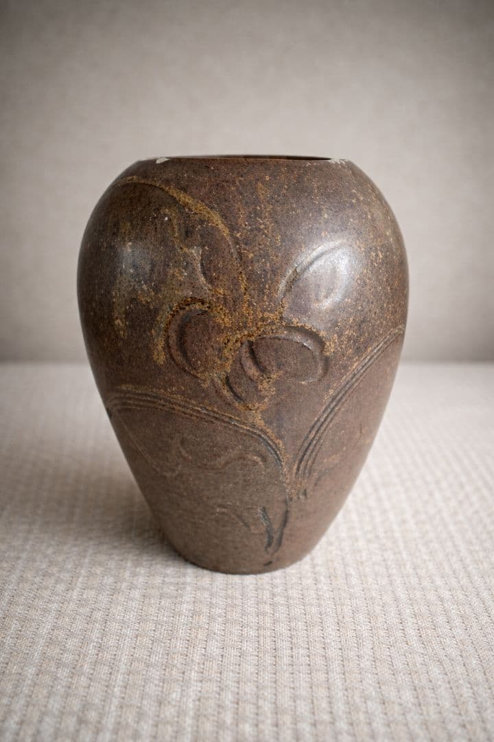 ●【希少造形】昭和レトロ瀬戸焼風フェイス花器能面風花瓶アート陶器民芸 オブジェ