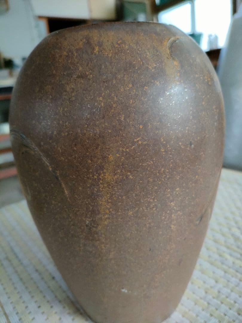 ●【希少造形】昭和レトロ瀬戸焼風フェイス花器能面風花瓶アート陶器民芸 オブジェ