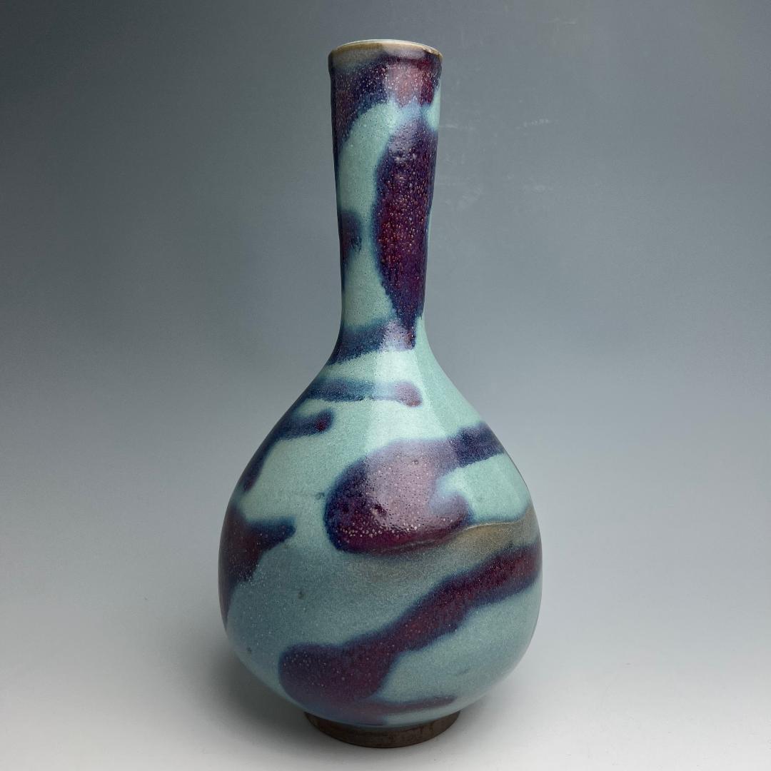 鈞窯天藍釉紫斑長頸瓶 中国古玩 中国美術 唐物