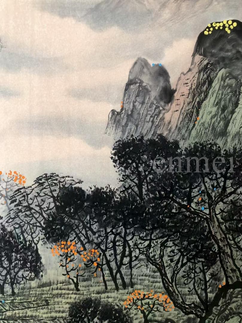 中国古美術・白雪石款・仙縁福地・四尺横幅掛軸・純手描き・文房置物・水墨画・宣紙