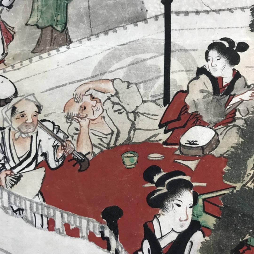 【模写】英一蝶/花見宴会図/人物図/掛軸/名家伝来/AD-122