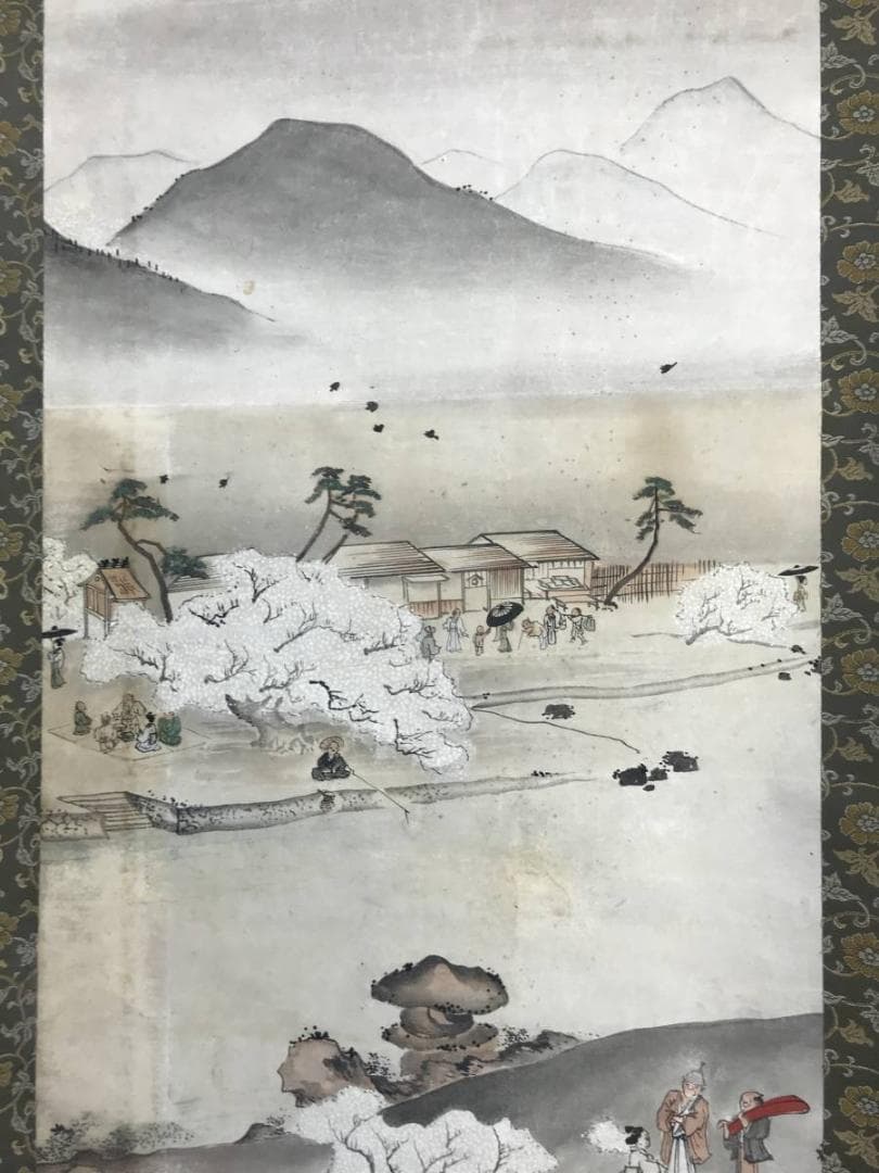 【模写】英一蝶/花見宴会図/人物図/掛軸/名家伝来/AD-122