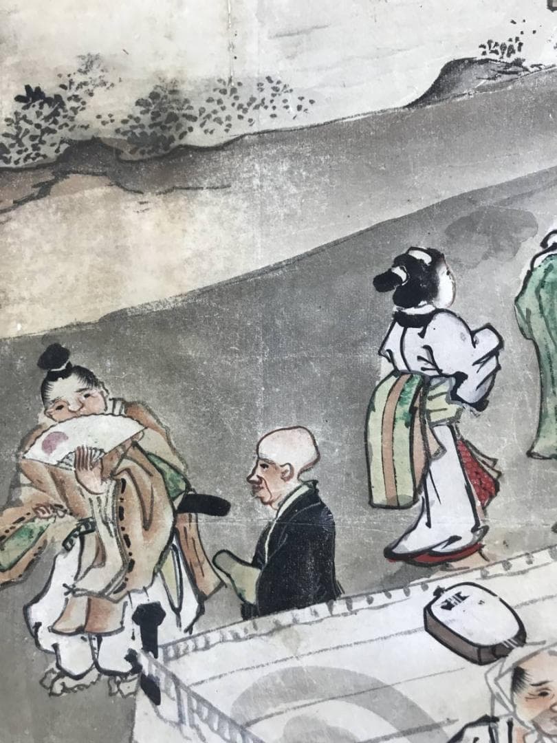 【模写】英一蝶/花見宴会図/人物図/掛軸/名家伝来/AD-122