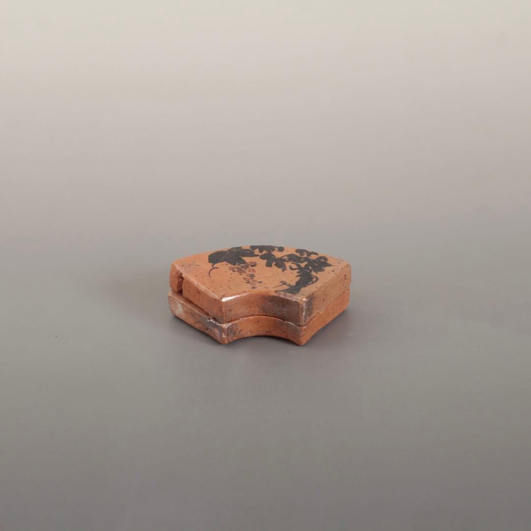 赤楽 扇形 香合 京焼 橘 古美術 古道具 アンティーク