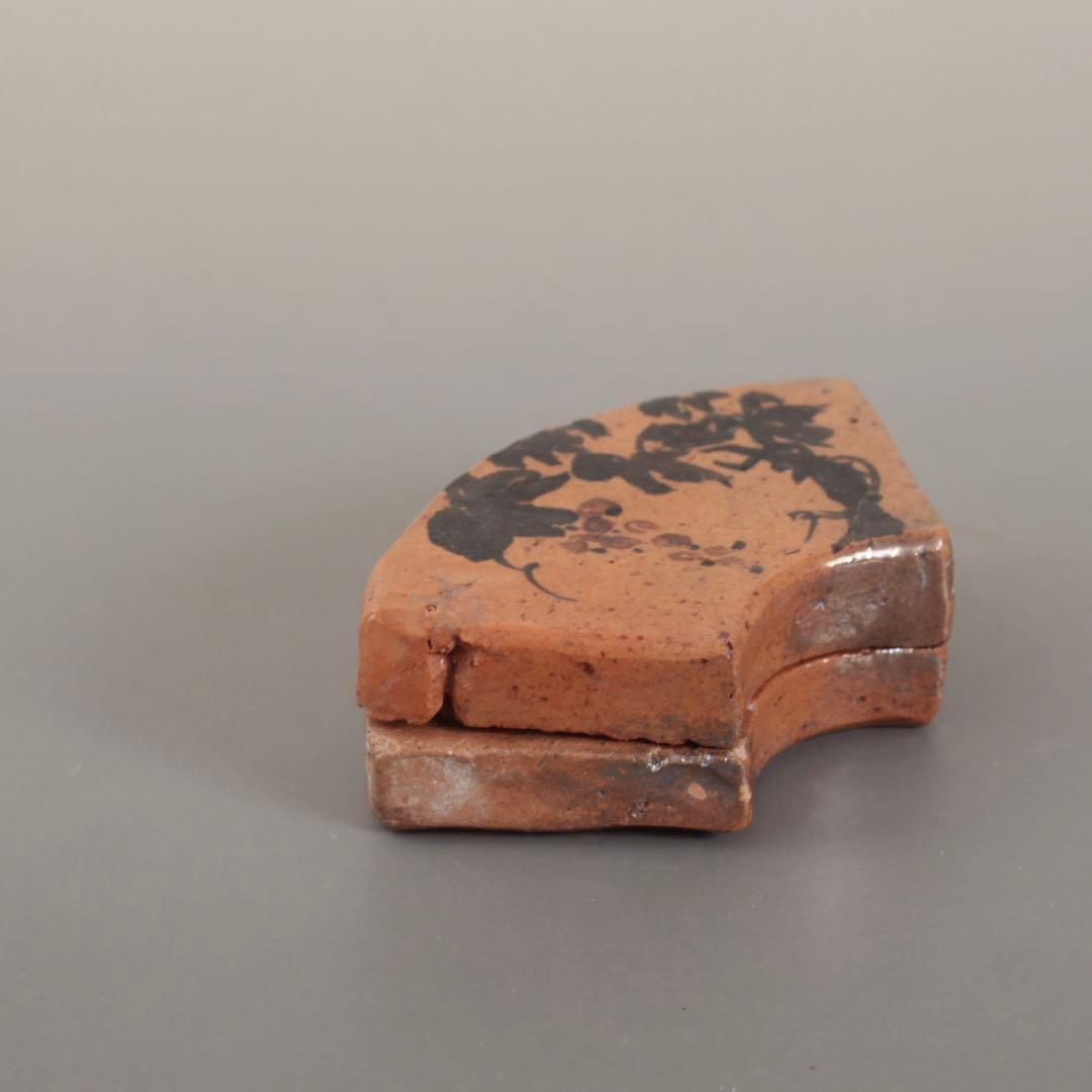 赤楽 扇形 香合 京焼 橘 古美術 古道具 アンティーク