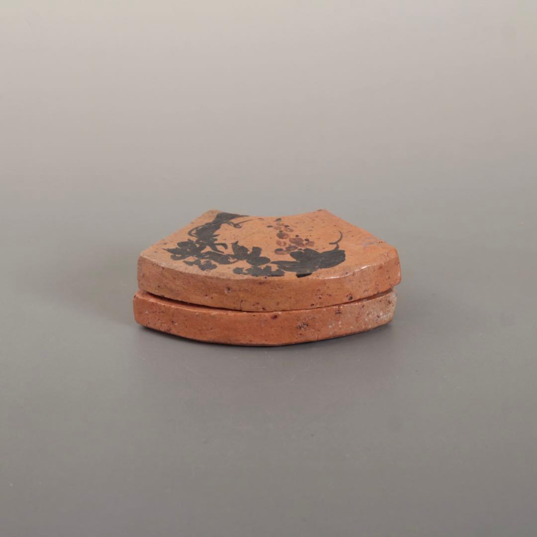 赤楽 扇形 香合 京焼 橘 古美術 古道具 アンティーク