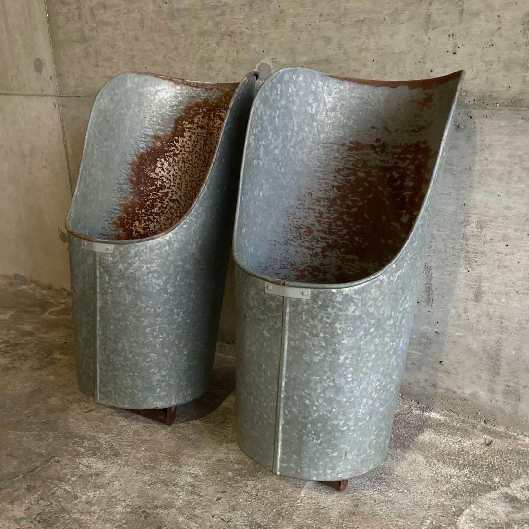 バケツ スコップ 穀物 藁 ブリキ 金属 2点 農具 古道具 シャビー レトロ