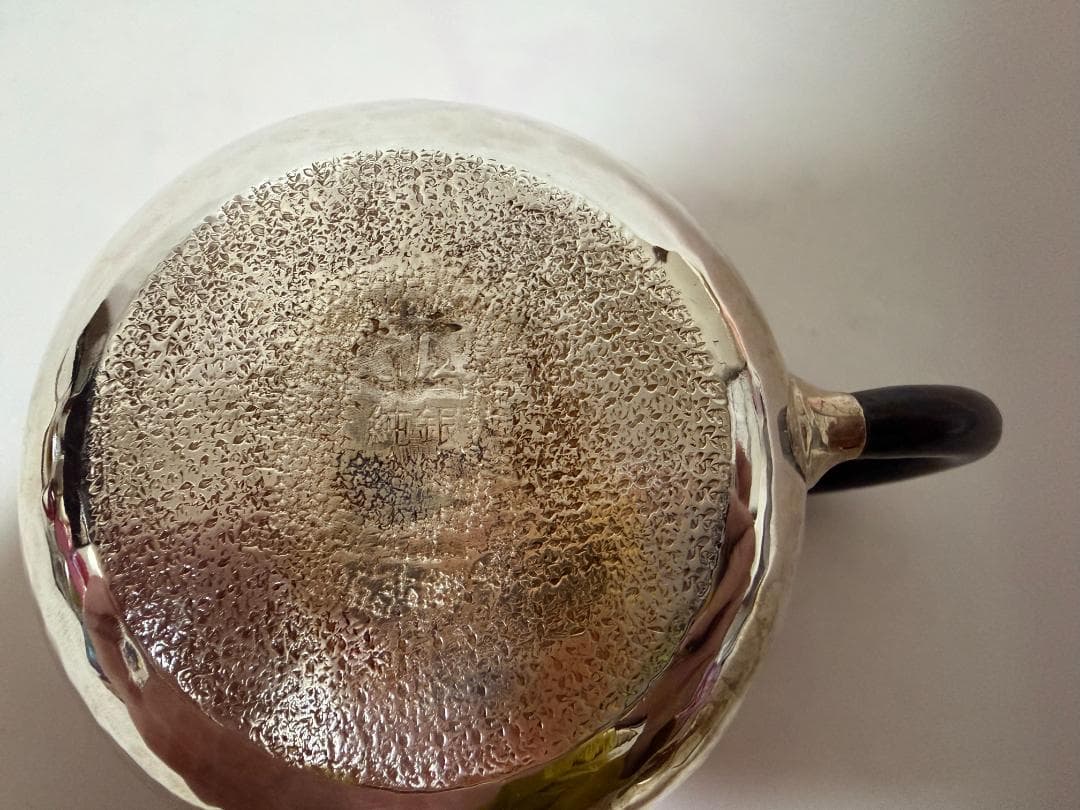 純銀製 玉石摘 丸形 急須 銀瓶 煎茶道具