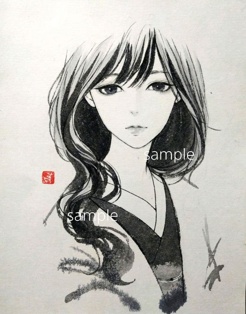 専用　肉筆原画　墨絵　水墨画　日本画　習作　和服　和装　美人画