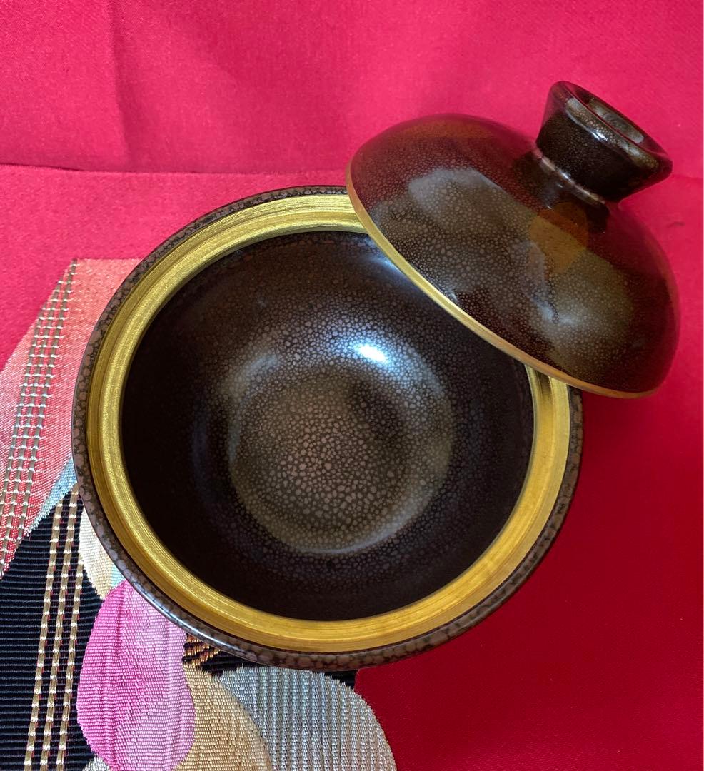 工芸品　安田全広　鹿深窯　天目名家　油滴天目　蓋付茶碗　蓋付小鉢　箱付