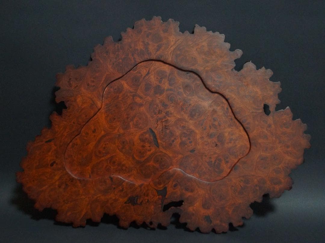 名匠 宮脇一人作 唐木カリン花梨 玉杢 葡萄杢 敷板 花台 煎茶敷板 盆景台