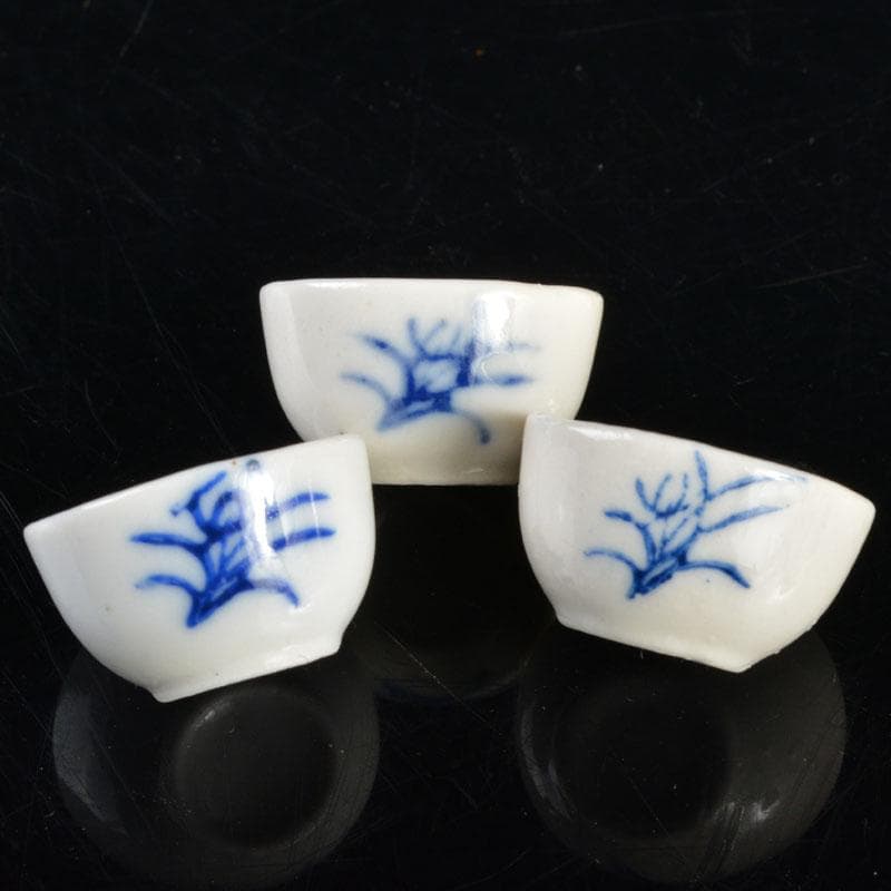 中国　青花　山水文　ミニチュア茶器　急須　涼炉　湯呑　4点　V　R4721