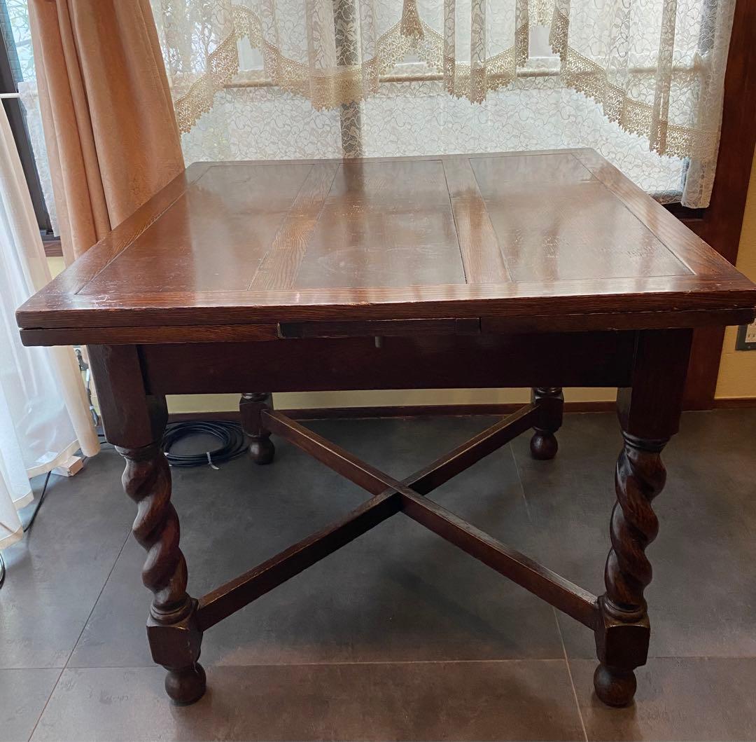 送料込み三越イギリスアンティークドローリーフテーブル（伸縮可能）